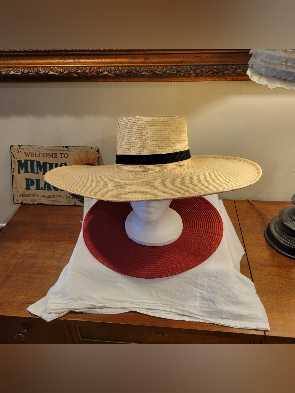 👒NWOT~BIG BEND SADDLERY Straw Wide-Brim Sun Hat with Black Band